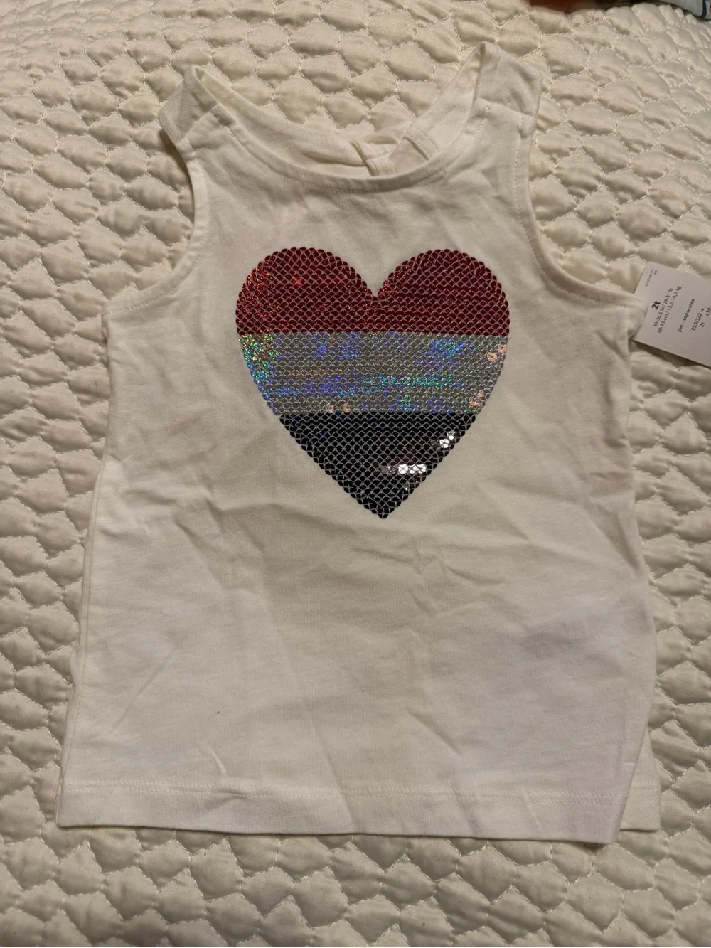 Carter's White Tank Top with Red, Holographic, and Black Sequin Heart